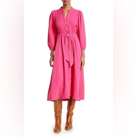 XiRENA Selene Cotton Gauze Midi Dress in Pink Raspberry - Picture 1 of 9